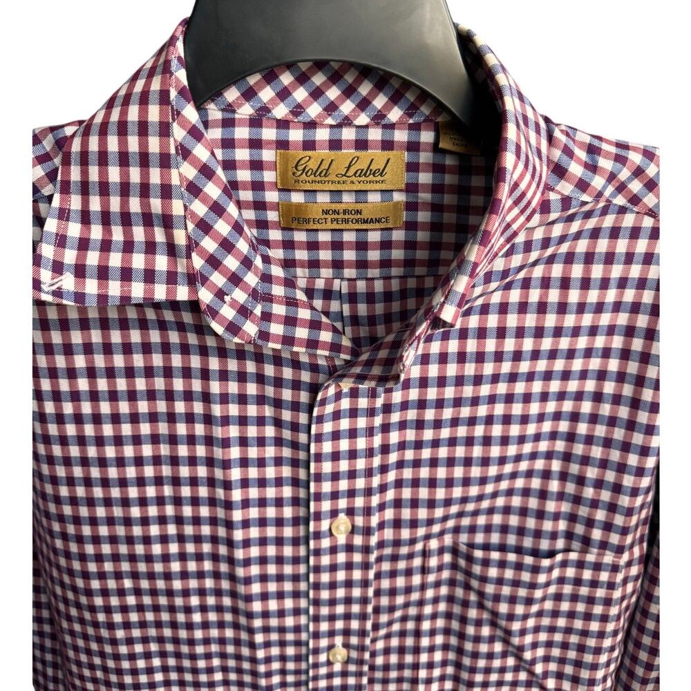 Roundtree & Yorke Gold Label Men’s Dress Shirt Gingham Check Medium Non Iron